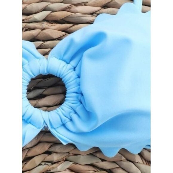 3Pack Plain Scallop Trim Ring Linked Bikini Swimsuit & BeachSkirt - Picture 5 of 9